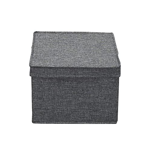 Household Essentials Large Storage Box with Lid in Breathable Canvas and Convenient Handle, Graphite Grey, Set of 2