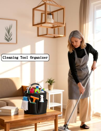 CIHTL Cleaning Caddy with Handle, for Cleaning Supplies Organizer Bucket | Foldable Storage Tote with 6 Pockets,17L Large Capacity Basket for Household Organizer,Laundry Room,Bathroom &amp; Home