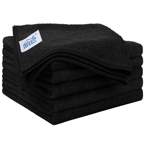 HOMEXCEL Black Microfiber Cleaning Cloth 6 Pack, 12.5 x 12.5 inch Microfiber Towels for Cars, Ultra Absorbent Car Washing Cloth, Lint Free Streak Free Cleaning Rags for Car, Kitchen, and Window