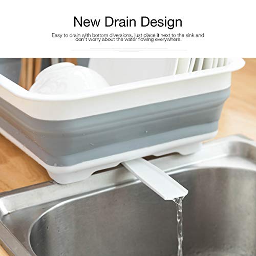 THANSTAR Collapsible Dish Drying Rack Portable Dinnerware Drainer Organizer for Kitchen RV Campers Travel Trailer Space Saving Kitchen Storage Tray