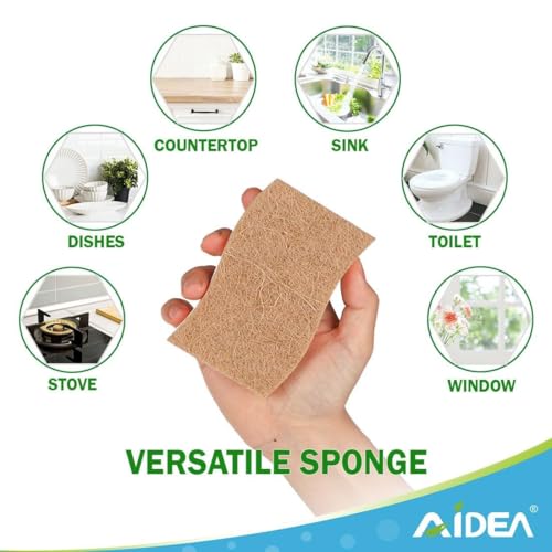 AIDEA Sponges Non Scratch, 6Count, Natural Sponge for Non Stick Cookware | Sponges Kitchen, Cellulose Scrub Sponge for Dishes, Cleaning Power for Kitchen, Bathroom, Household