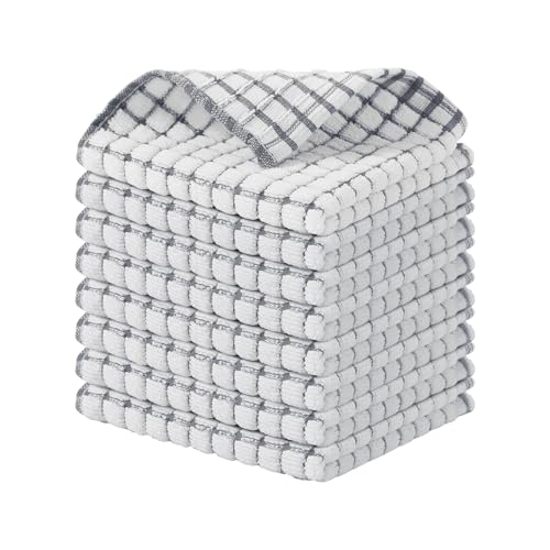 Kitinjoy Cotton 8 Pack Terry Kitchen Dish Cloths, Grey | 12 x 12 Inches Super Soft and Absorbent Dish Rags, Quick Drying Dish towels for Washing Dishes