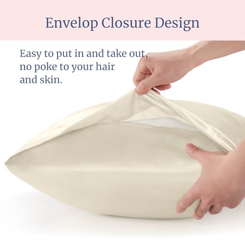 BEDELITE Satin Pillowcases, Standard Size 20x26 Inch, Beige, Set of 2 | Similar to Silk Pillow Cases, Soft and Cooling, Reduces Friction, Gentle on Hair and Skin, Envelope Closure, Women Men Gift