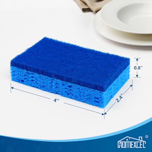 HOMEXCEL Sponges Kitchen 24 Pack, Non Scratch Scrub Dish Sponge for Dishes | Dual Sided Cleaning Sponges for Washing Dish &amp; Non-Stick Cookware, Blue Cellulose Sponge for Sink, Kitchen, Household