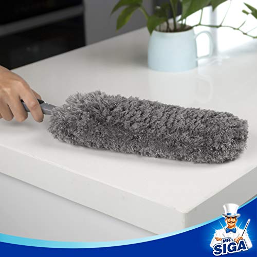 MR.SIGA Lint Free Microfiber Duster, Washable Duster for Household Cleaning | Microfiber hand duster, machine washable feather duster, dusters for cleaning, non slip handle, replaceable head