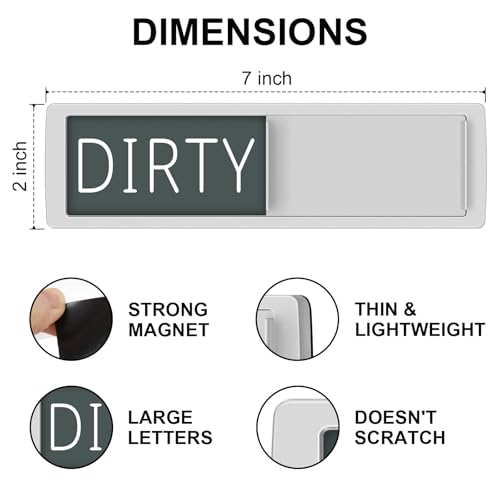 YauYik Clean Dirty Magnet for Dishwasher, Strong Magnet Sign (White/Grey) | Dishwasher Clean Dirty Sign,Non-Scratch, with Optional Self-Adhesive Stickers for Kitchen Decor, Easy to Read &amp; Slide