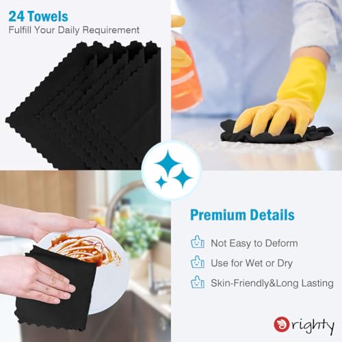 Orighty Microfiber Cleaning Cloth - 24 Pack, Black Cleaning Rags 12x11 inch | Microfiber Towels for Cars, Highly Absorbent Household Cleaning Supplies, Reusable Lint Free Cloths for House, Kitchen
