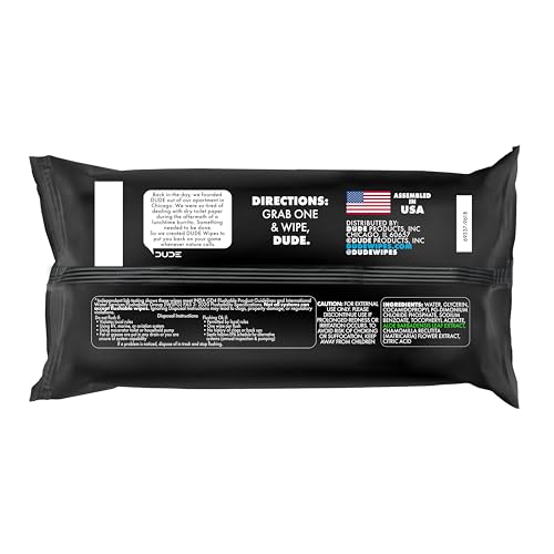 DUDE Wipes Unscented Adult Flushable Wet Wipes, Sensitive Skin, 48 Count | 99% water, extra large flushable butt wipes. Fragrance free, hypoallergenic, vitamin E and aloe. Septic safe. 1 pack of 48.