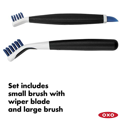 OXO Good Grips Deep Clean Brush Set, Orange, Blue | 2-Piece Deep Clean Brush Set, Small and Large Brushes, Sturdy Bristles, Faucets and Drains, Bathroom Supplies, Kitchen