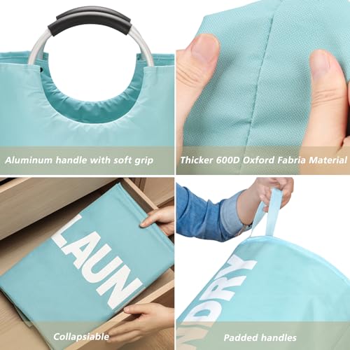 Maxsilan 90L Large Laundry Basket Bag, Collapsible Tall Hamper, Light Blue | Freestanding tall laundry bag &amp; foldable washing basket. Extra large clothes storage bin with durable sturdy handles