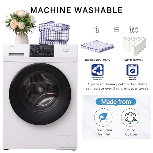 Kitinjoy Cotton 8 Pack Terry Kitchen Dish Cloths, Blue | 12 x 12 Inches Super Soft and Absorbent Dish Rags, Quick Drying Dish towels for Washing Dishes