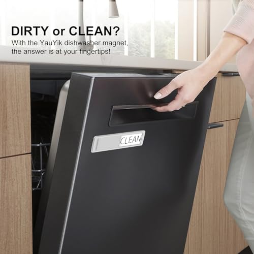 YauYik Clean Dirty Magnet for Dishwasher, Strong Magnet Sign (White/Grey) | Dishwasher Clean Dirty Sign,Non-Scratch, with Optional Self-Adhesive Stickers for Kitchen Decor, Easy to Read &amp; Slide