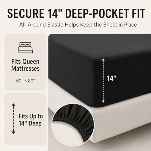 CozyLux Queen Comforter Set Black - 7 Pieces Bed in a Bag | OEKO-TEX Certified, All-Season, Bedroom, Guest Room, Down-Alternative Comforter + Flat &amp; Fitted Sheets + 4 Pillowcases