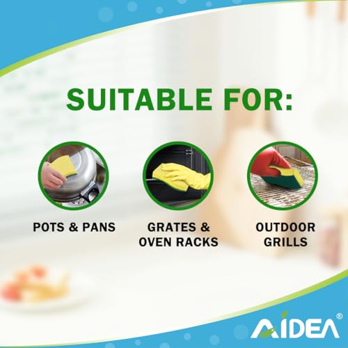 AIDEA Sponges Kitchen, 9Count, Dish Sponges, Heavy-Duty Scrub Sponge | Kitchen Sponge for Non-Coated Cookware, Scrubbing Power for Tough Messes, Cleaning Sponge for Kitchen, Bathroom, Household
