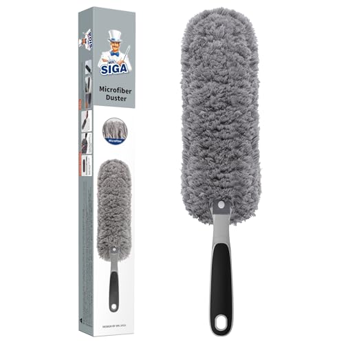 MR.SIGA Lint Free Microfiber Duster, Washable Duster for Household Cleaning | Microfiber hand duster, machine washable feather duster, dusters for cleaning, non slip handle, replaceable head