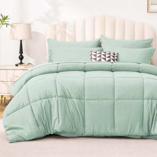 Love's cabin Queen Comforter Set, 7 Pieces Bed in a Bag, Aqua | OEKO-TEX Certified, All-Season, 1 Down-Alternative Comforter + 1 Flat &amp; Fitted Sheets + 2 Pillowcases + 2 Pillow Shams