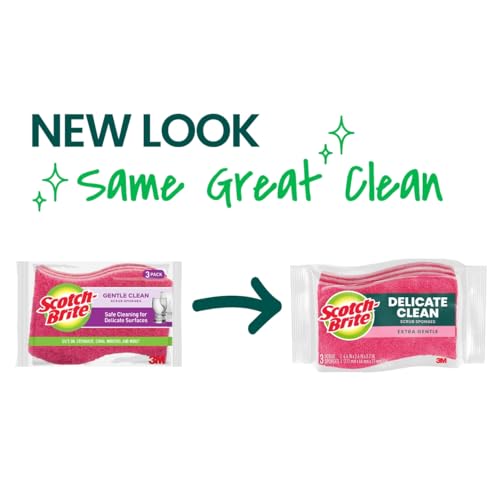 Scotch-Brite Delicate Clean Non-Scratch Scrub Sponge, 3 Pack | Kitchen Sponges for Cleaning Home, Bathroom, Effective + Gentle Dish Scrubber, Safe on Nonstick surfaces