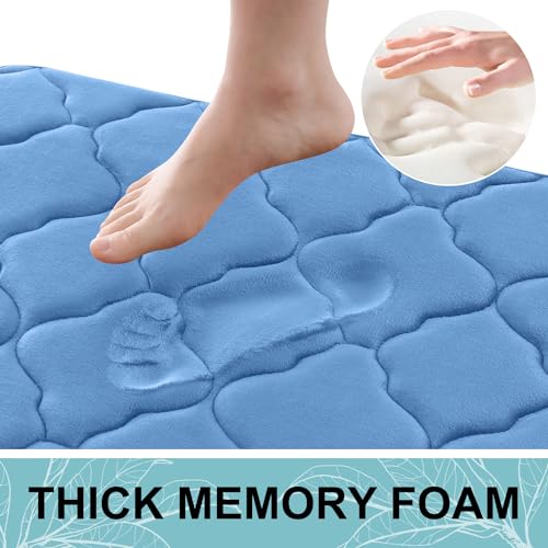 OLANLY Memory Foam Bath Mat Rug 30x20, Ultra Soft Bathroom Rugs, Blue | Thick Absorbent Carpet, Non-Slip Backing, Machine Washable, for Bathroom Floor, Tub, Shower and Home Decor Accessories