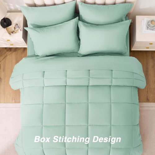 Love's cabin Queen Comforter Set, 7 Pieces Bed in a Bag, Aqua | OEKO-TEX Certified, All-Season, 1 Down-Alternative Comforter + 1 Flat &amp; Fitted Sheets + 2 Pillowcases + 2 Pillow Shams