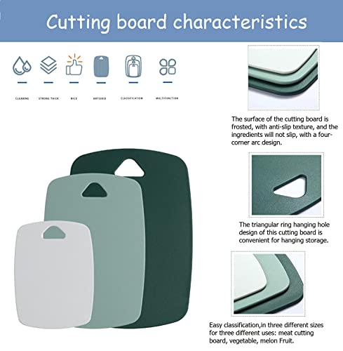 Plastic Cutting Board Set of 3, Cutting Boards for Kitchen,Thick Chopping Boards for Meat, Veggies, Fruits, with Easy Grip Handle,Dishwasher Saf,Suitable for outdoor camping, RV. (green)