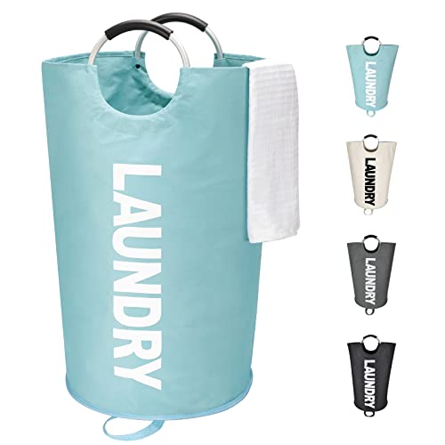 Maxsilan 90L Large Laundry Basket Bag, Collapsible Tall Hamper, Light Blue | Freestanding tall laundry bag &amp; foldable washing basket. Extra large clothes storage bin with durable sturdy handles