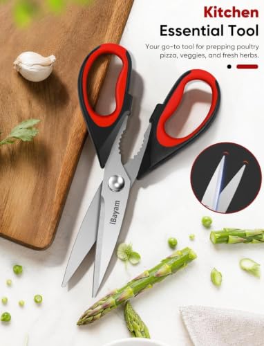 iBayam Kitchen Scissors Shears All Purpose Heavy Duty, Protective Sheath | 2-Pack, Ultra-Sharp Stainless Blades, Soft Comfort-Grip, Dishwasher Safe, Cooking Tool &amp; Gadget Sets Poultry Kitchen Utensils