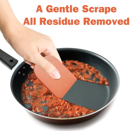Pan Scraper, 5 Pcs Pot &amp; Dish Scraper Plastic, Sturdy Scraper Kitchen Tool | Orange Pot Scraper Non Scratch for Cast Iron, Pot and Pan Cleaning, Food Scraper for Dishes, Home &amp; Apartment Essentials
