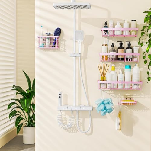 Moforoco Adhesive Shower Caddy Organizer Shelves Rack - 5 Pack Corner Bathroom Storage Organization, Home &amp; Kitchen Decor Inside RV Accessories, Hanging First Apartment Household Camper Essentials