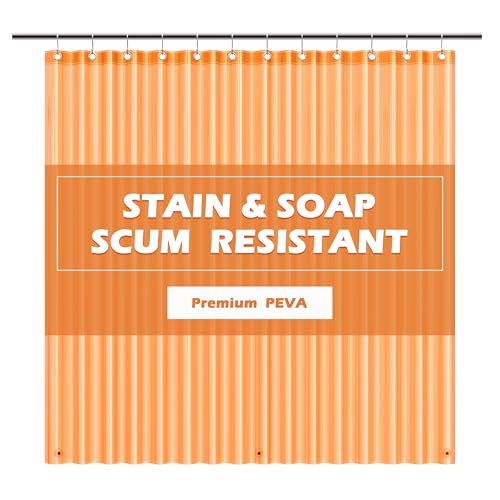 EHZNZIE Orange Shower Curtain Liner 72x72, PEVA Waterproof Bath Curtain, No Chemical Smell, 3 Weighted Magnets, Durable with Rustproof Metal Grommets