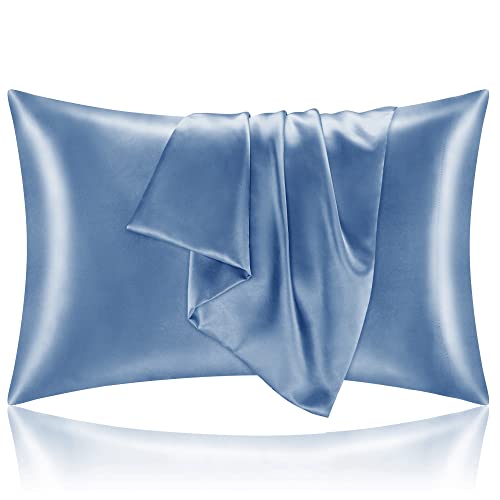 BEDELITE Satin Pillowcases, Standard Size 20x26 Inch, Airy Blue, Set of 2 | Similar to Silk Pillow Cases, Soft and Cooling, Reduces Friction, Gentle on Hair and Skin, Envelope Closure, Women Men Gift