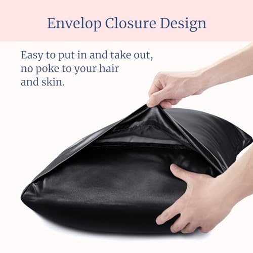 BEDELITE Satin Pillowcases, Standard Size 20x26 Inch, Black, Set of 2 | Similar to Silk Pillow Cases, Soft and Cooling, Reduces Friction, Gentle on Hair and Skin, Envelope Closure, Women Men Gift