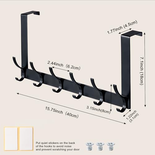Over The Door Hooks,Door Hanger Hooks for Hanging (Black, Fit 1-3/4" Doors) | Sturdy Door Hanger,Towel Racks for Bathroom with 12 Coat Hook,Coat Rack,Large Over The Door for Bathroom,Bedroom,Kitchen