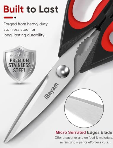 iBayam Kitchen Scissors Shears All Purpose Heavy Duty, Protective Sheath | 2-Pack, Ultra-Sharp Stainless Blades, Soft Comfort-Grip, Dishwasher Safe, Cooking Tool &amp; Gadget Sets Poultry Kitchen Utensils