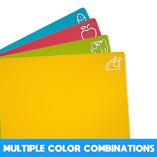 GoodLuck 4 Pieces Flexible Cutting Boards with Hanging Hole, BPA Free Plastic Cutting Boards for Kitchen, Non Slip Cutting Mat for Meat and Vegetables
