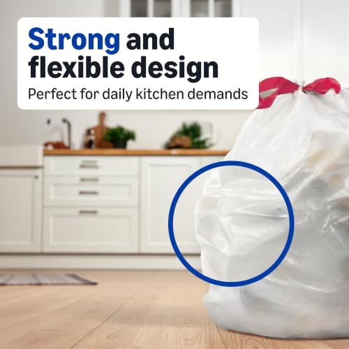 Amazon Basics Trash Bags, Tall Kitchen Drawstring, Unscented, 13 Gallon, 45 Count, Pack of 1, Packaging May Vary