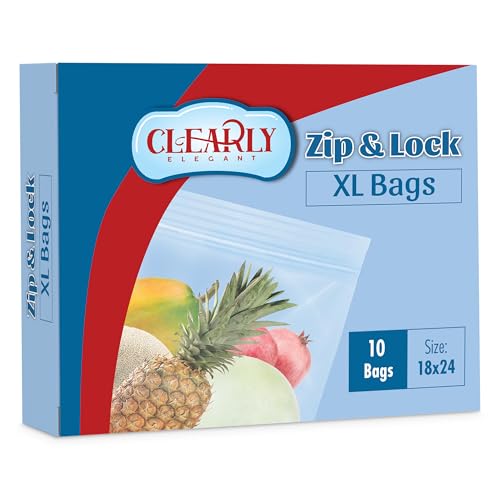Clearly Elegant Clear Plastic Zipper Bags, 18"x24" Pack of Plastic Bag with Zipper, Ideal Large Zip Bags for Food, Storing Clothes, Blankets and Household Items (Pack Of 10)