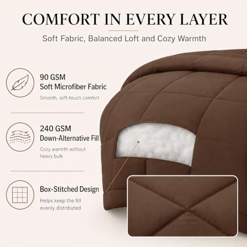 CozyLux Queen Comforter Set Brown - 7 Pieces Bed in a Bag | OEKO-TEX Certified, All-Season, Bedroom, Guest Room, Down-Alternative Comforter + Flat &amp; Fitted Sheets + 4 Pillowcases
