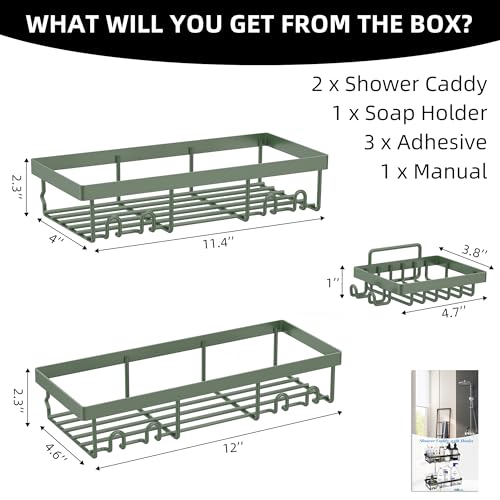 Moforoco 3-Pack Shower Caddy Basket Shelf with Soap Holder, No Drilling Traceless Adhesive Shower Wall Shelves, Rustproof Black Bathroom Shower Storage Organizer