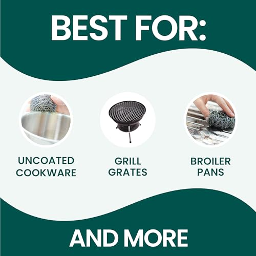 Scotch-Brite Stainless Steel Scrubbers, 3 Pack | Scouring Pads for Cleaning Tough Baked-On Messes, Metal Scrubbers for Cleaning Dishes, 3 Scrub Pads