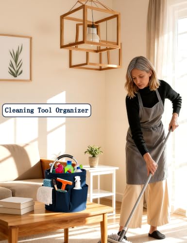 CIHTL Cleaning Caddy with Handle, for Cleaning Supplies Organizer Bucket | Foldable Storage Tote with 6 Pockets,17L Large Capacity Basket for Household Organizer,Laundry Room,Bathroom &amp; Home