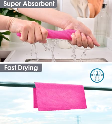 KitchLife Microfiber Cleaning Cloth Roll - Tear-Away Reusable Microfiber Paper Towels, Lint-Free, Washable, 20 Sheets for Kitchen, Car, Dishes, and Sensitive Surfaces (Hot Pink)