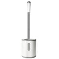 AONEZ Compact Toilet Brush &amp; Holder, Stainless Steel Handle, Space Saving for Storage, Deep Cleaning, Drip-Proof, Easy to Assemble, Nylon Bristles, White &amp; Grey