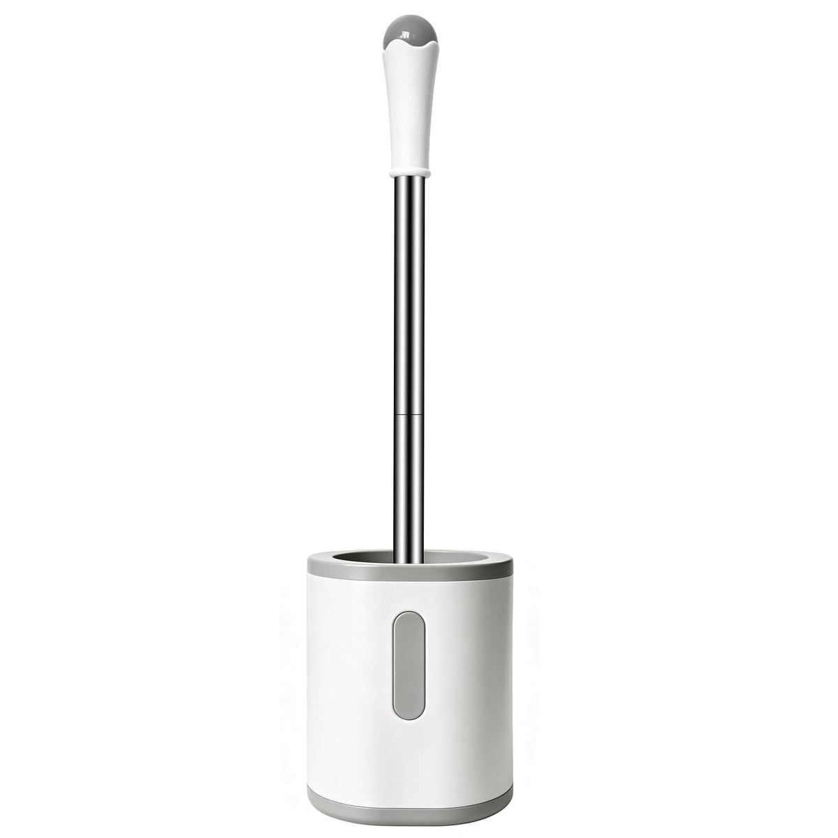 AONEZ Compact Toilet Brush &amp; Holder, Stainless Steel Handle, Space Saving for Storage, Deep Cleaning, Drip-Proof, Easy to Assemble, Nylon Bristles, White &amp; Grey