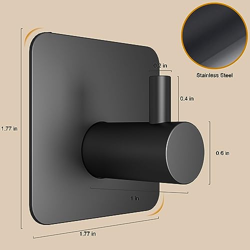 Honmein 6 Pcs Adhesive Wall Hooks for Hanging - Waterproof Shower Hooks | Heavy Duty Towel Hooks for Bathrooms, Kitchens, and Offices (Black)