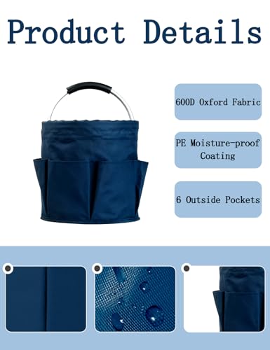 CIHTL Cleaning Caddy with Handle, for Cleaning Supplies Organizer Bucket | Foldable Storage Tote with 6 Pockets,17L Large Capacity Basket for Household Organizer,Laundry Room,Bathroom &amp; Home