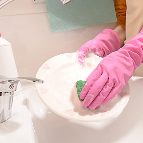 Rubber Kitchen Dishwashing Gloves - 4 Pairs Colorful Reusable Household Cleaning Gloves for Washing Dishes and Cleaning Tasks, Flexible Long-lasting and Non-Slip (Medium, Blue+Pink+Yellow+Red)