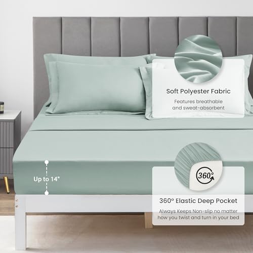 Love's cabin Queen Comforter Set, 7 Pieces Bed in a Bag, Aqua | OEKO-TEX Certified, All-Season, 1 Down-Alternative Comforter + 1 Flat &amp; Fitted Sheets + 2 Pillowcases + 2 Pillow Shams