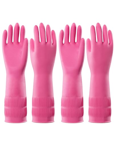 PACIFIC PPE 2 Pairs Reusable Natural Latex Dishwashing Gloves, Large | Kitchen gloves, dishwashing gloves, waterproof, reusable, non-slip grip, flexible fit for laundry and household cleaning