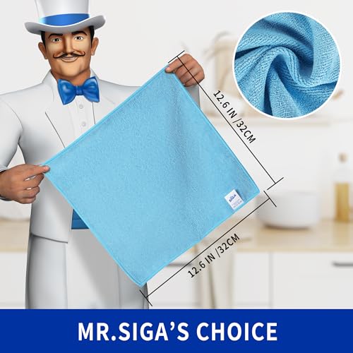 MR.SIGA Microfiber Cleaning Cloths, All-Purpose Surface Microfiber Towels, Streak Free Cleaning Rags, Pack of 12, Sky Blue, Size 32 x 32 cm(12.6 x 12.6 inch)