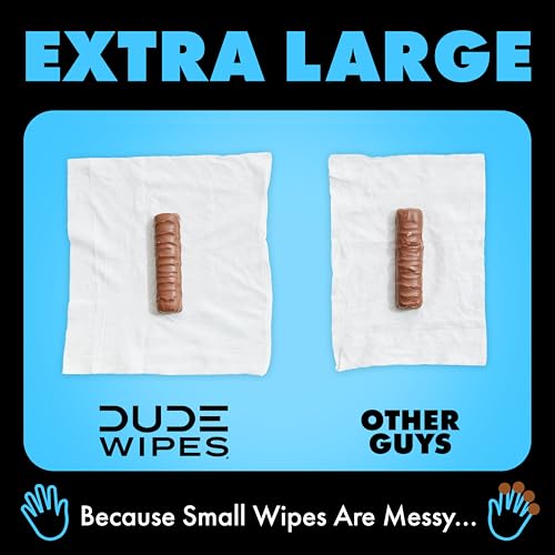 DUDE Wipes Unscented Adult Flushable Wet Wipes, Sensitive Skin, 48 Count | 99% water, extra large flushable butt wipes. Fragrance free, hypoallergenic, vitamin E and aloe. Septic safe. 1 pack of 48.